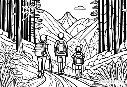 A happy family hiking together through a beautiful forest