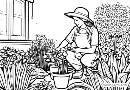 Gardener planting seeds in a beautiful garden