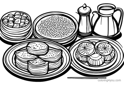 Dibujo para colorear de postres tradicionales de Oriente Medio