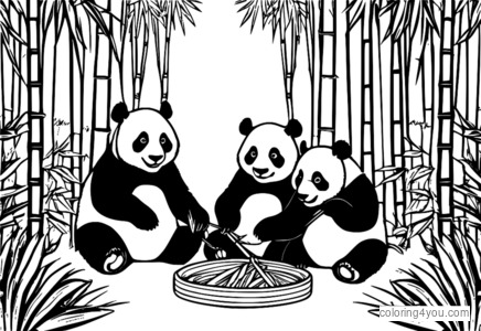 Pandas äter bambu i en bambuskog