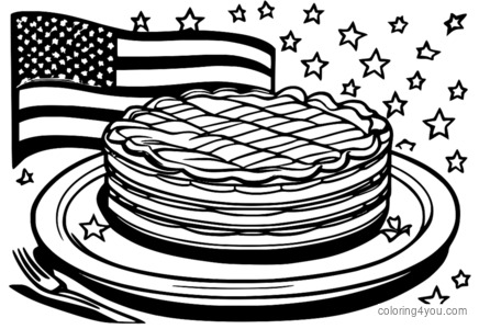 Malvorlage „Patriotischer amerikanischer Apfelkuchen“.