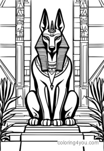 Anubis avec une tête de chacal debout devant une pyramide