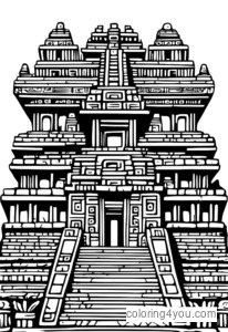 Coloring pages of an ancient Aztec temple in Mexico.