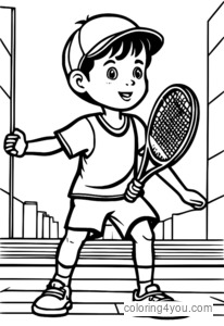 Boy tennis player volleying coloring page