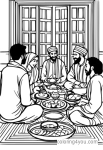 Trang tô màu của những người từ các nền văn hóa khác nhau có Iftar