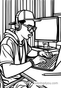 Rapper writing lyrics for a coloring page