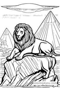 Dibujo para colorear de la Esfinge, mitad mujer y mitad león, de la mitología griega