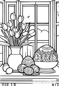 Decorated spring mantel with colorful eggs