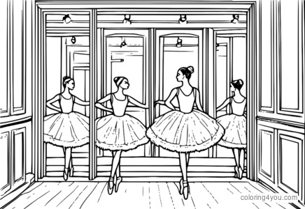 Dalawang ballet dancer na naka-tutus ang naghahanda para sa isang palabas sa isang backstage dressing room