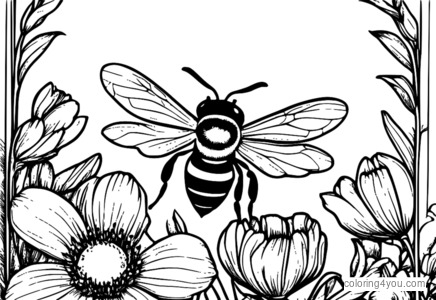 Coloriages Insectes : Abeilles sur les fleurs