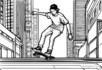 Ilustrasyon ng isang naka-istilong skateboarder na nakasuot ng kaswal na streetwear