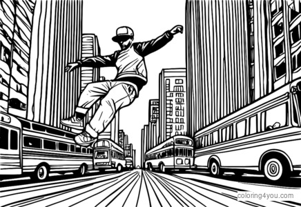 Hip-hop dancer jumping over city bus