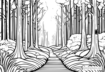 Coloring pages of magical forests with tall trees