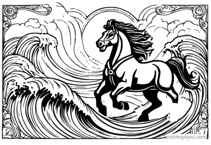 Imagem da ira de Poseidon ao lado do Cavalo de Tróia