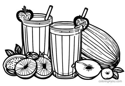 Spring seasonal fruit smoothie coloring pages for kids