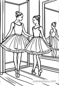 Two ballet dancers in tutus getting ready for a show in a backstage dressing room