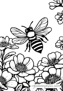 Coloriages Insectes : Abeilles sur les fleurs