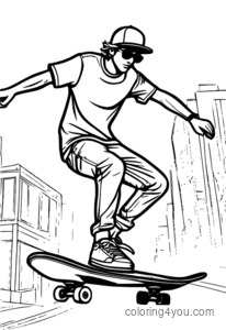 Ilustrasi pemain skateboard sing apik gayane nganggo streetwear kasual