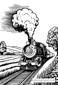 Classic steam locomotive with a trail of smoke