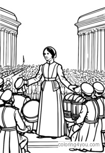 desenho de Florence Nightingale apresentando uma peça para colorir