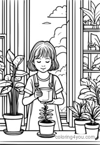 Kid watering a small plant in a cup.