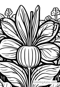 Coloring page of a radish in a garden