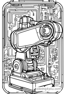 Robotic arm with circuit boards and electrical components.