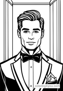 Wedding groom tuxedo coloring page para sa mga bata