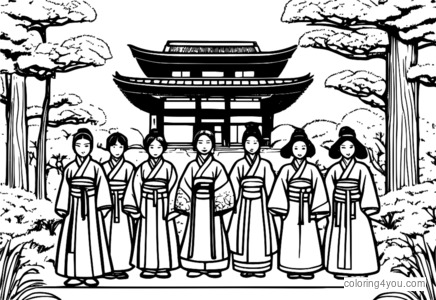 Páginas para colorir de fantasia de Hanbok e Samurai para adultos