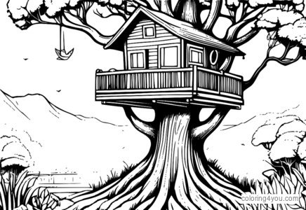 Bambino che legge un libro in una casa sull'albero