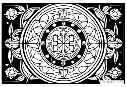 Coloring page of a Virgo zodiac symbol with geometric patterns