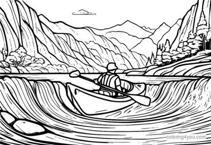 Ilustrasyon ng kayak sa whitewater