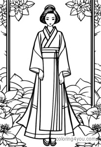 Isang naka-istilong Japanese origami dress coloring page