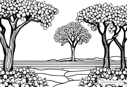 Apricot Tree in Bloom Coloring Page