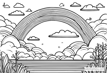 Un arc-en-ciel brumeux s'étend dans le ciel après une journée pluvieuse