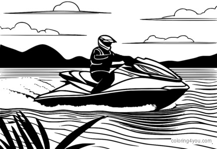 Coloring page of a jet ski on the lake