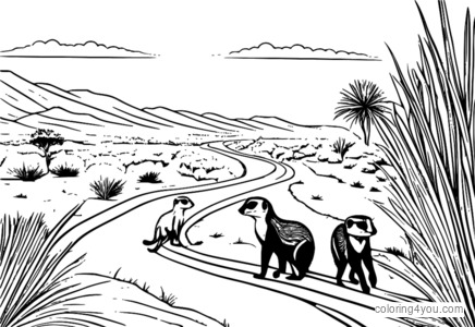 Meerkat family using a wildlife corridor to cross a road.