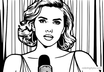 Scarlett Johansson met microfoon kleurplaat