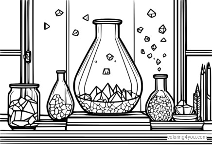 Illustrazione di un progetto per una fiera della scienza con un bambino che dimostra la formazione dei cristalli