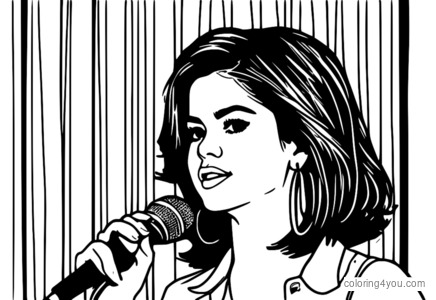 Dibujo de Selena Gomez con micrófono para colorear