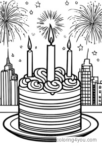 Cake New Year coloring page