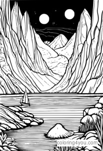 Wide view of glacier melting into the sea coloring page