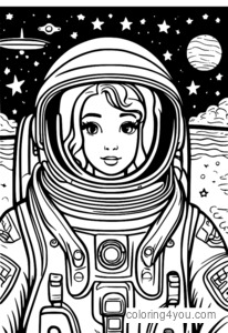 A sea horse in a space suit with stars and a spaceship