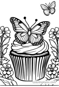 Coloriages de printemps avec papillon et cupcake au chocolat