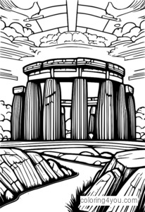 Desenho do céu em Stonehenge para colorir para crianças e adultos