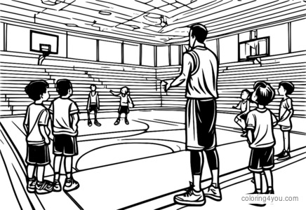 Itinuro ng coach ng basketball ang mga bata sa court