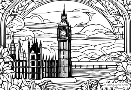 Coloriage surréaliste de Big Ben, monument de Londres