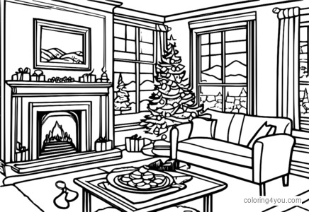 Christmas stockings and cookies by the fireplace coloring page