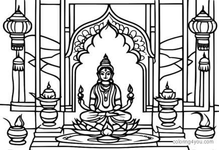 Diwali diy lamp at festive character coloring page