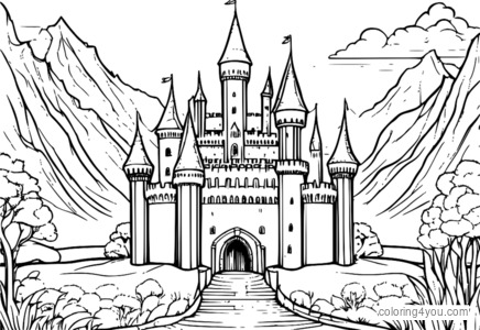 Dibujo de Mundo de fantasía de castillo medieval para colorear